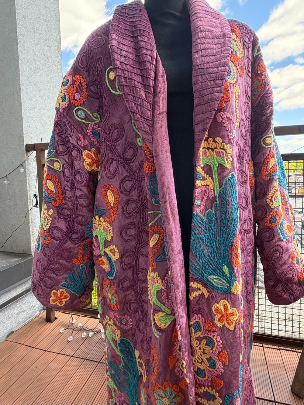 Free People Purple Embroidered Floral Long Coat - Picture 3 of 3